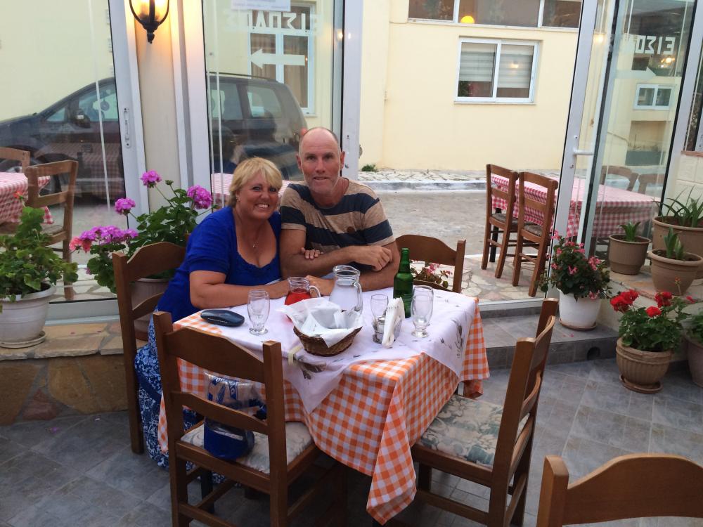 Night out at the Taverna  in Methoni celebrating 33 yrs of marriage.